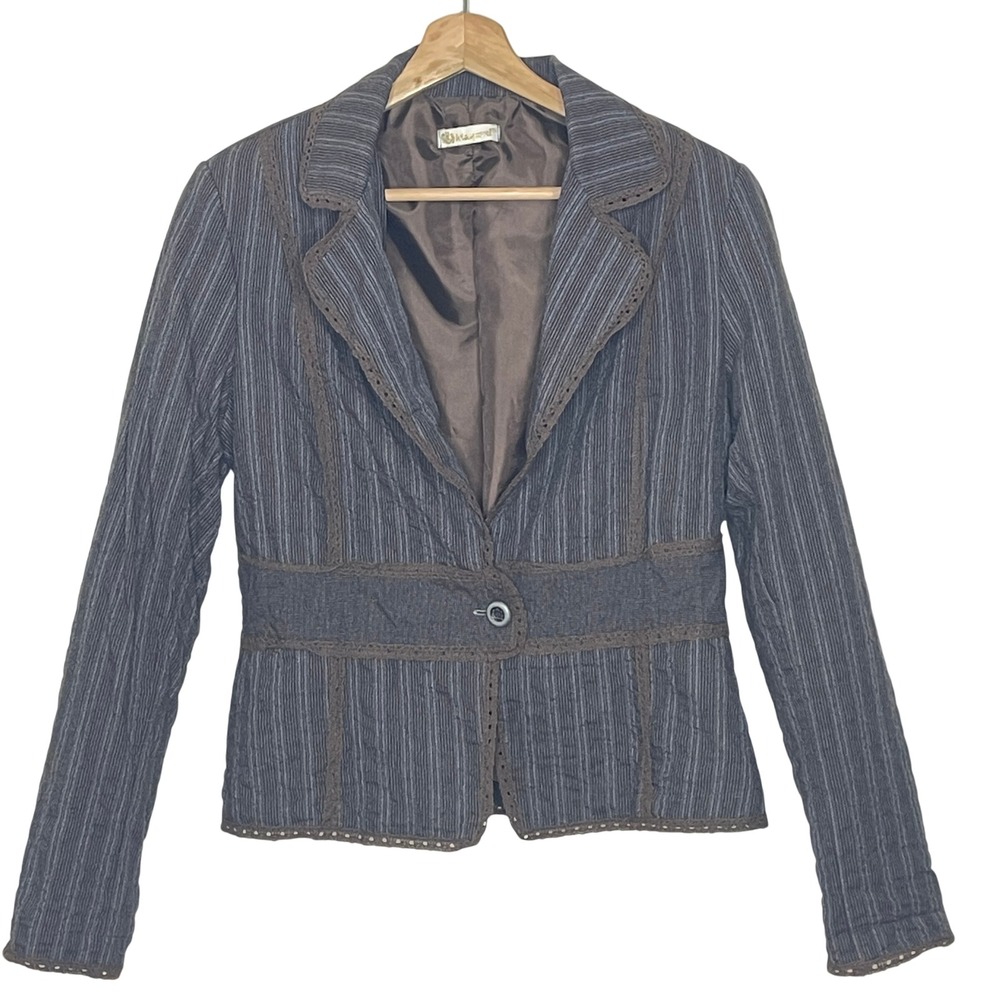 Mayenti  Brown  Textured Blazer  Waist Single Button Vintage Minimalist Chic XS